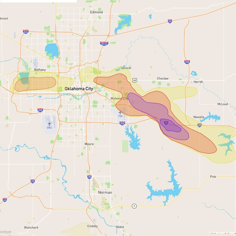 OKC Oklahoma City Hail Storm Damage Map Oct 23, 2025